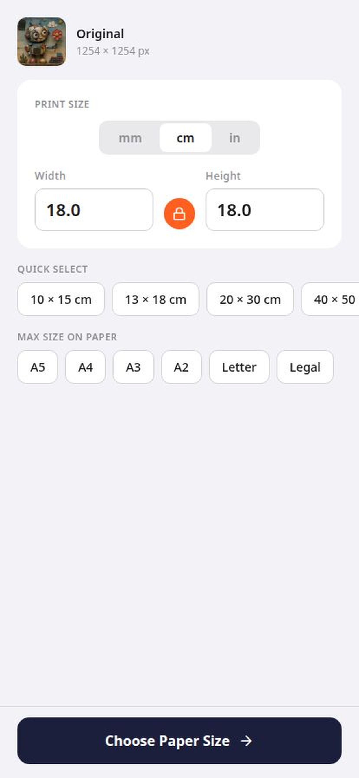 Exact print size